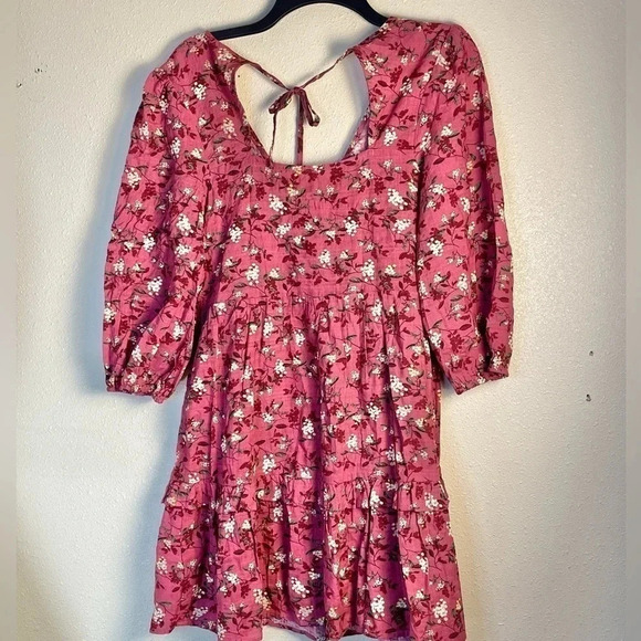 Lush Size Large Floral Ruffle Trimmed Dress Open Tie Back Side Zip Magenta NEW - Picture 2 of 11